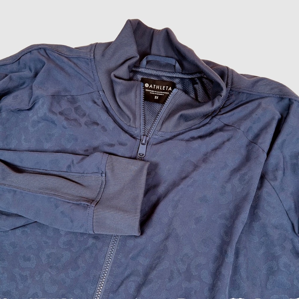 Athleta Blue Brooklyn Bomber Jacket Leopard Jacquard Print Womens 3X Lightweight